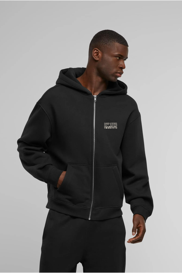 Oversized Boxy Zip Hoodie black
